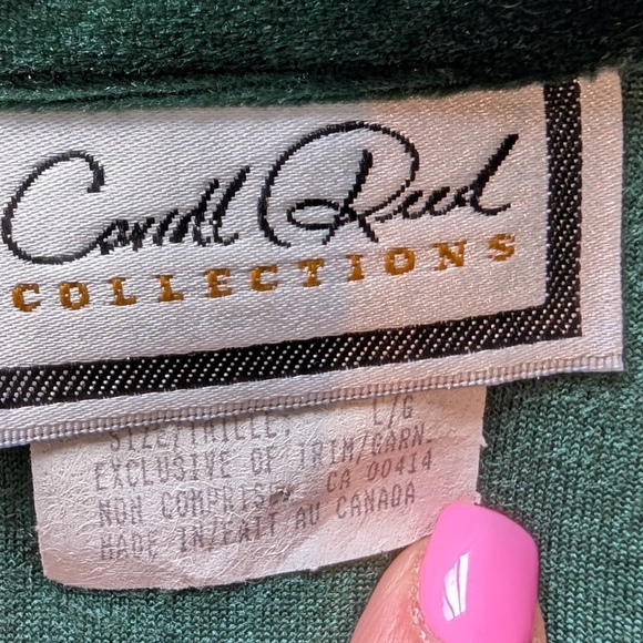 Retro Carol Reed Collection Women's Green Blouse Stretch Velvet Like Button-Up L - Picture 8 of 16